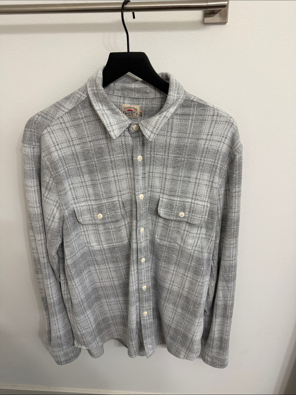 Faherty Light Gray Plaid Button-Down Shirt